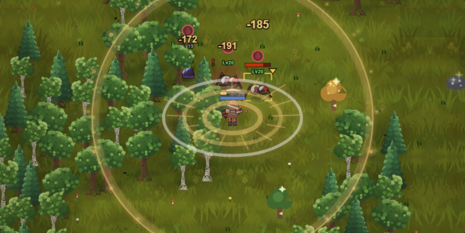 A warrior unleashes a spinning area attack in a Rivaesa forest, a wide golden ring of damage around him and damage numbers rising over the creatures caught in it